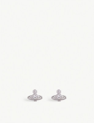 Vivienne Westwood Jewellery Nano Solitaire Platinum-plated Brass And Crystal Stud Earrings In Silver/white