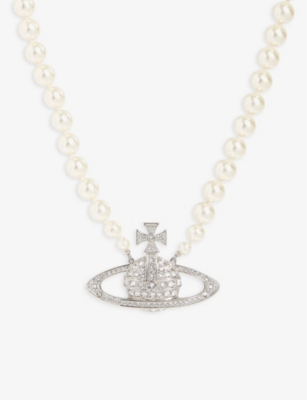 VIVIENNE WESTWOOD JEWELLERY Man Bas Relief brass, Swarovski pearl and cubic zirconia necklace