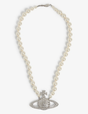 VIVIENNE WESTWOOD JEWELLERY Man Bas Relief brass, Swarovski pearl and cubic zirconia necklace