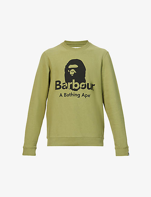 BARBOUR: Barbour x A Bathing Ape Ape Head brand-embroidered cotton-jersey sweatshirt