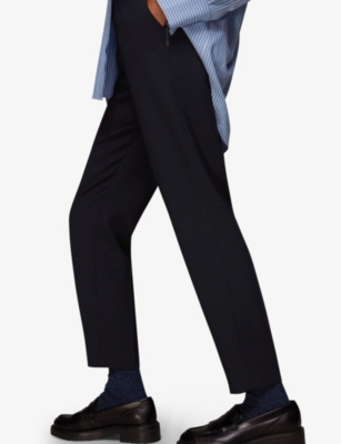 Shop Whistles Ella Cropped Slim-leg Mid-rise Stretch-woven Trousers In Navy