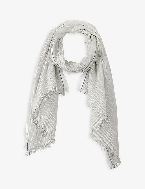 THE WHITE COMPANY: Striped sequinned linen-blend scarf