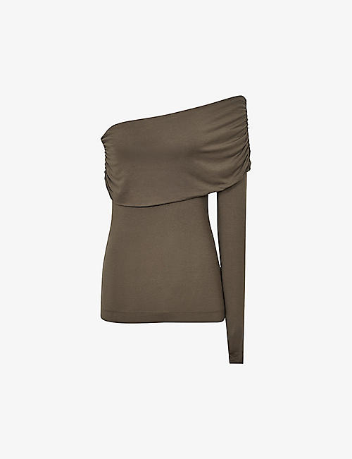 REISS: Hayley one-shoulder stretch-woven top