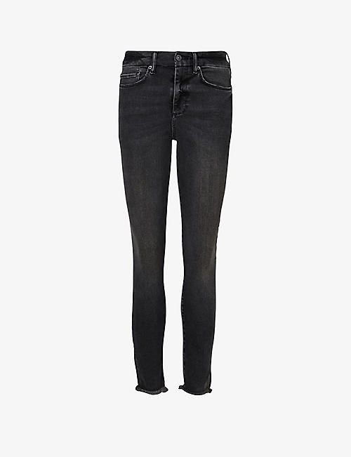ALLSAINTS: Kenzie frayed-hem skinny high-rise stretch-denim jeans