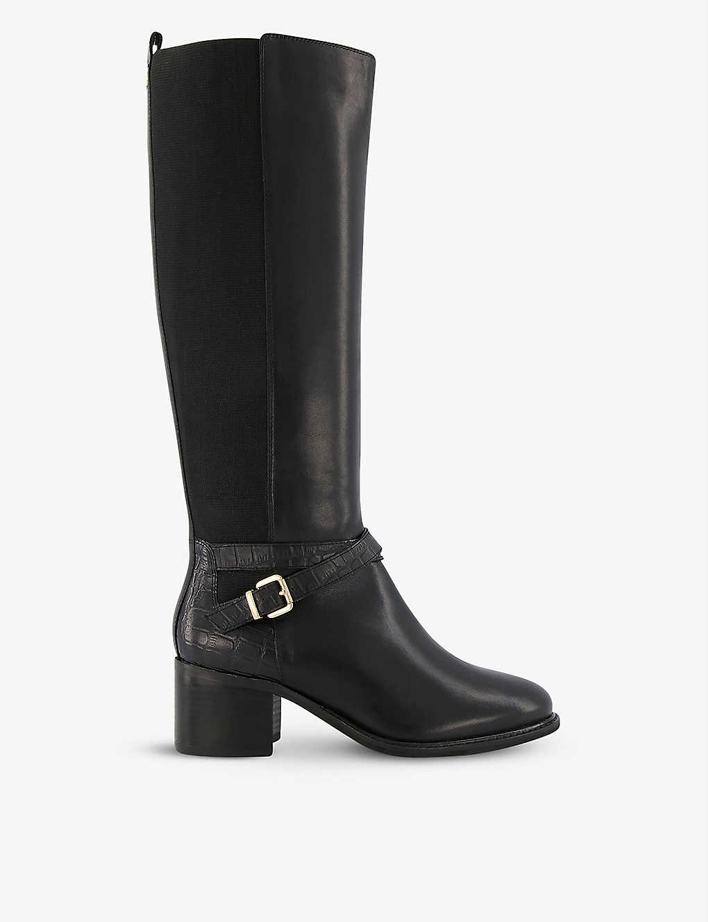 Dune Tildings Croc-effect Knee-high Leather Riding Boots In Black-leather