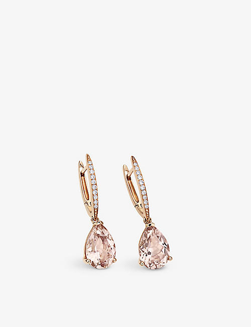 BUCHERER FINE JEWELLERY: Classics Blush 18ct rose-gold, 0.08ct brilliant-cut diamonds and 3.16ct pear-cut morganite earrings