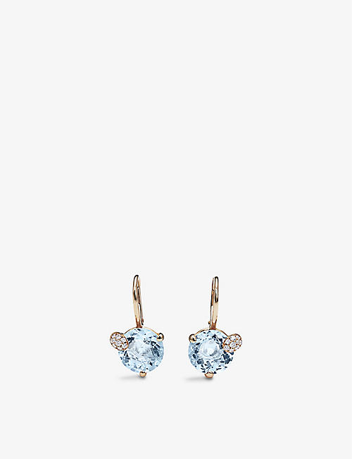BUCHERER FINE JEWELLERY: Peekaboo 18ct rose-gold, 0.13ct brilliant-cut diamond and 6.4ct round-cut aquamarine earrings