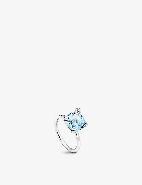 BUCHERER FINE JEWELLERY: Peekaboo 18ct white-gold, 0.06ct diamond and 3.2ct aquamarine ring