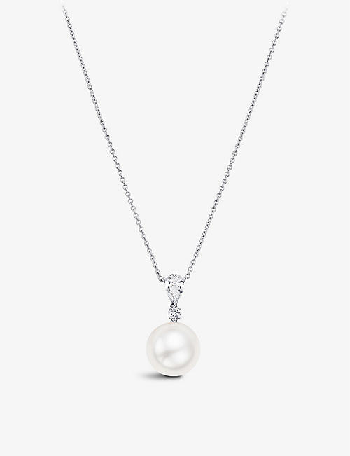 BUCHERER FINE JEWELLERY: Collier 18ct white-gold, pearl and 0.1ct diamond necklace