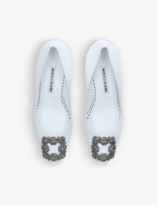 MANOLO BLAHNIK Hangisi crystal-embellished leather heeled courts