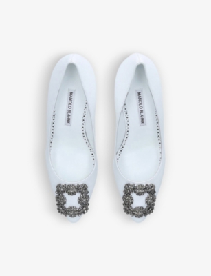 MANOLO BLAHNIK Hangisi crystal-embellished leather heeled courts