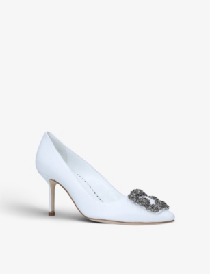 MANOLO BLAHNIK Hangisi crystal-embellished leather heeled courts