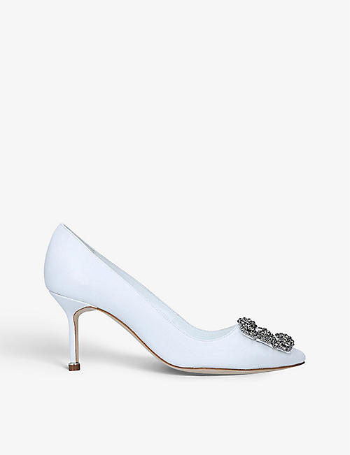 MANOLO BLAHNIK: Hangisi crystal-embellished leather heeled courts