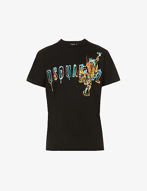 DSQUARED2: Doodle Tiger graphic-print cotton-jersey T-shirt