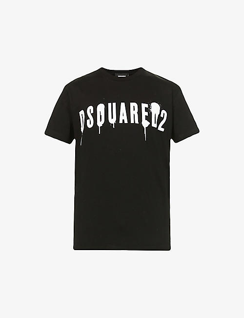 DSQUARED2：品牌标识印花圆领平纹针织棉 T 恤