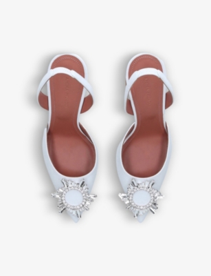 Shop Amina Muaddi Womens  Begum Crystal-embellished Slingback Satin Heels In White
