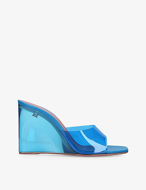 AMINA MUADDI: Lupita Glass square-toe PVC wedge sandals
