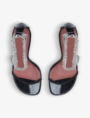 Shop Amina Muaddi Womens Black Giorgia Crystal-embellished Leather Heeled Sandals