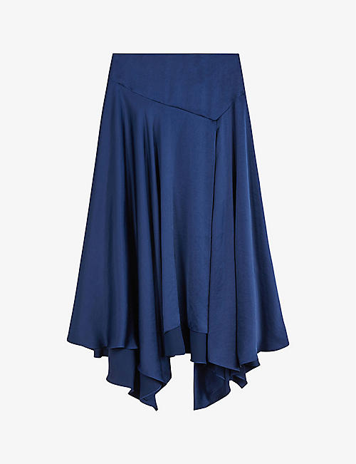 TED BAKER: Nairobi asymmetric satin midi skirt