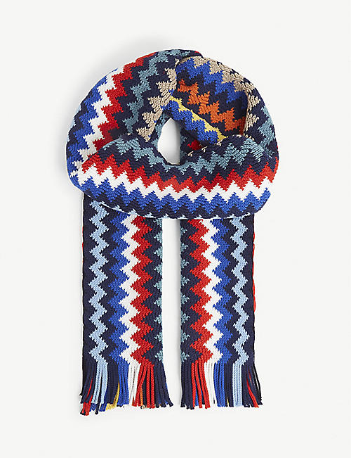 MISSONI: Zigzag-pattern tasselled wool scarf