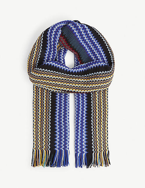 MISSONI: Striped-pattern tasselled wool-blend scarf