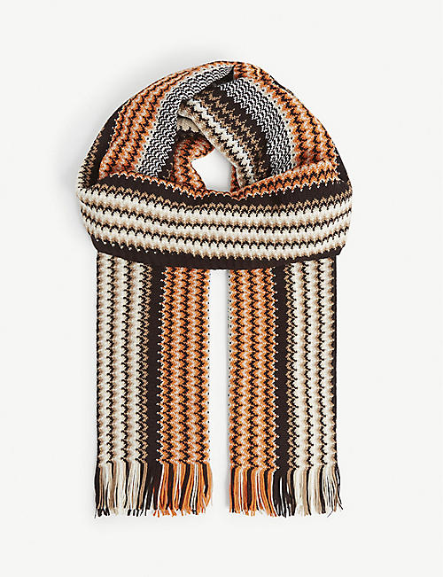 MISSONI: Striped-pattern tasselled wool-blend scarf