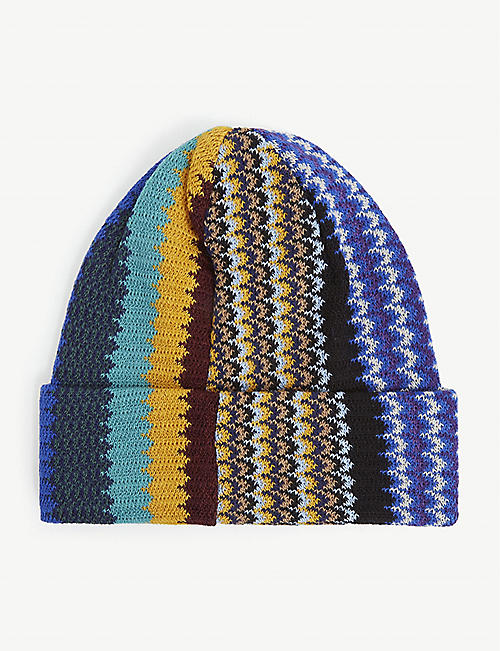 MISSONI: Striped-pattern folded-brim wool-blend beanie hat