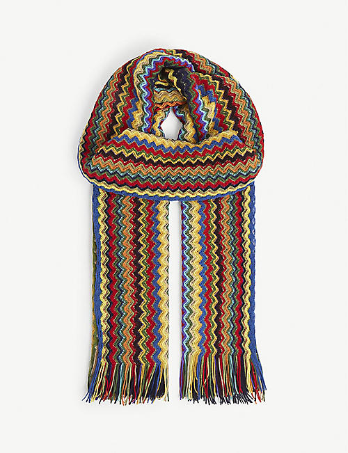 MISSONI: Striped-pattern tasselled wool scarf