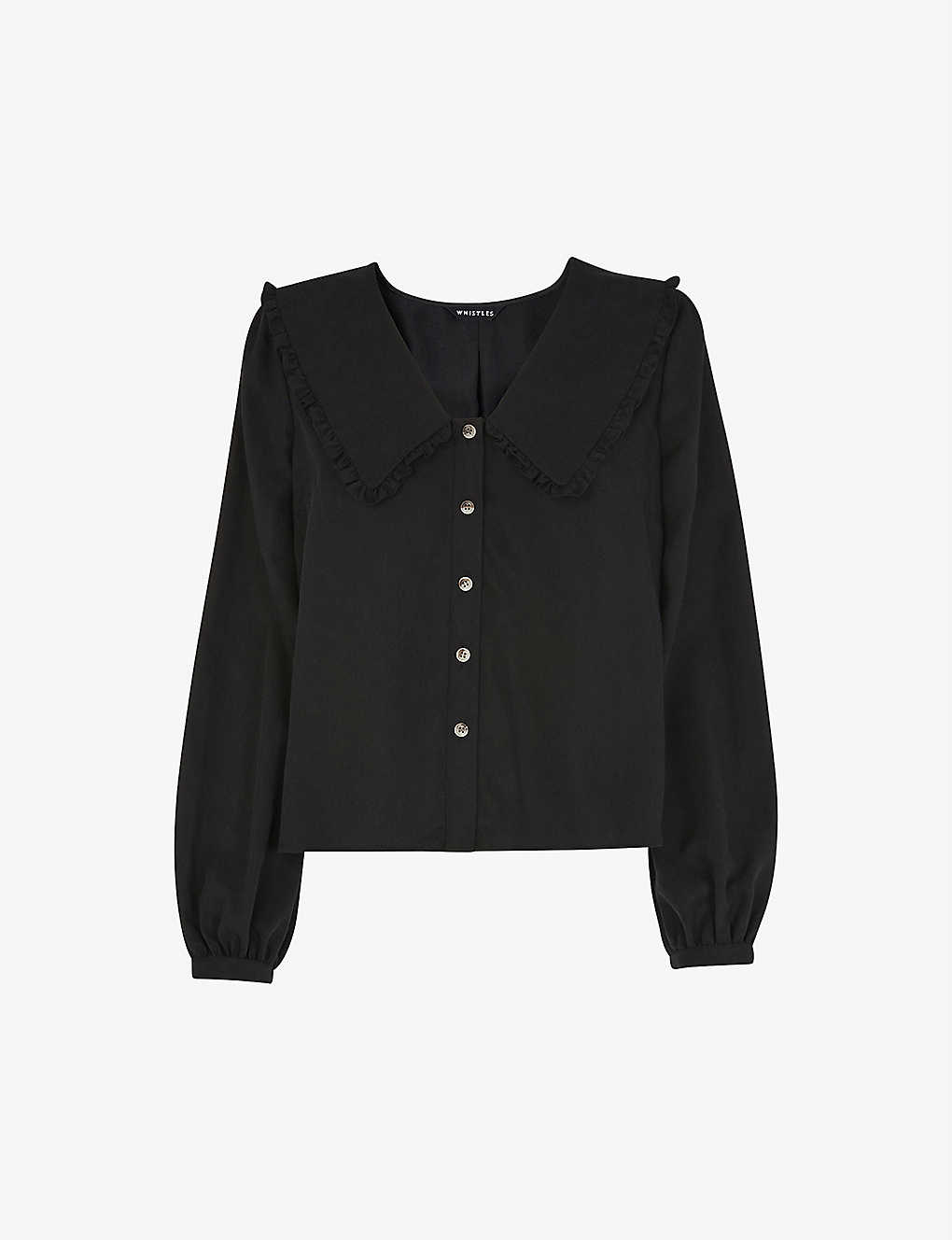 Whistles Oversized-collar Ruffled-trim Woven Top In Black