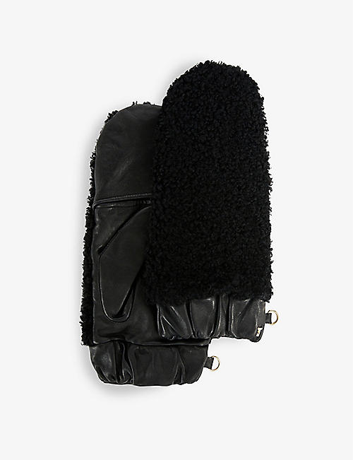 TED BAKER: Aderyn fold-back leather and shearling mittens