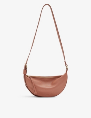 Allsaints Womens Terracotta Pin Half Moon Leather Cross-body Bag