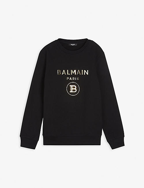 BALMAIN: Metallic logo cotton sweatshirt 6-16 years