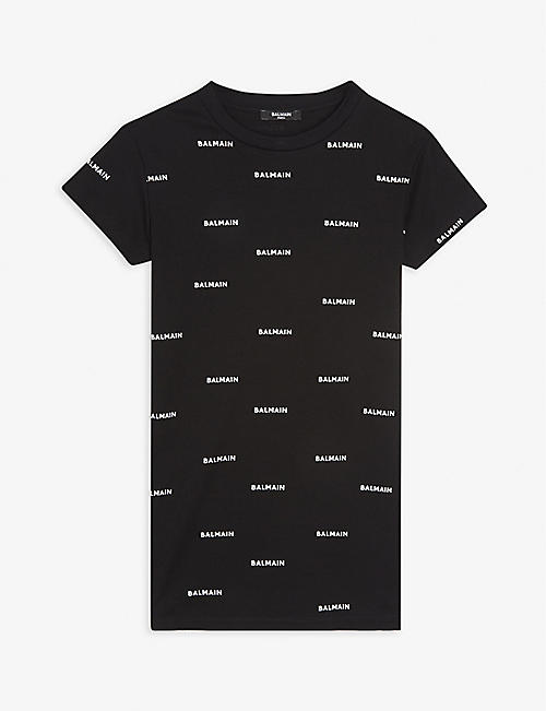 BALMAIN: Logo-print cotton T-shirt dress 8-16 years
