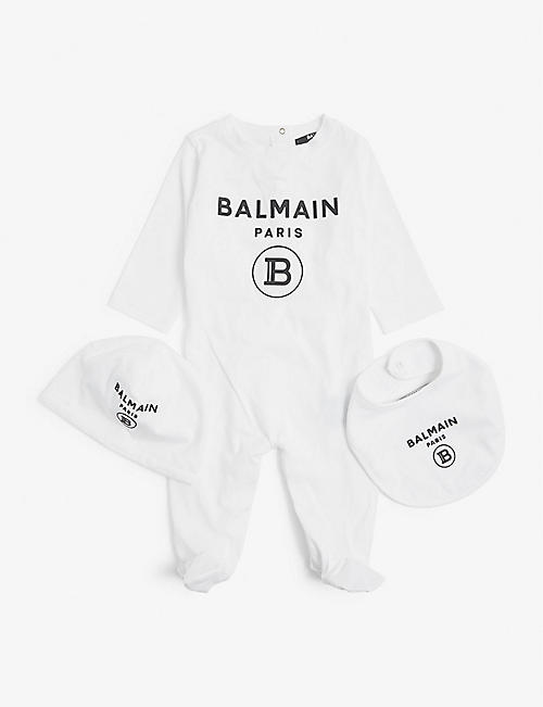 BALMAIN: Logo-print cotton baby grow set 3-6 months