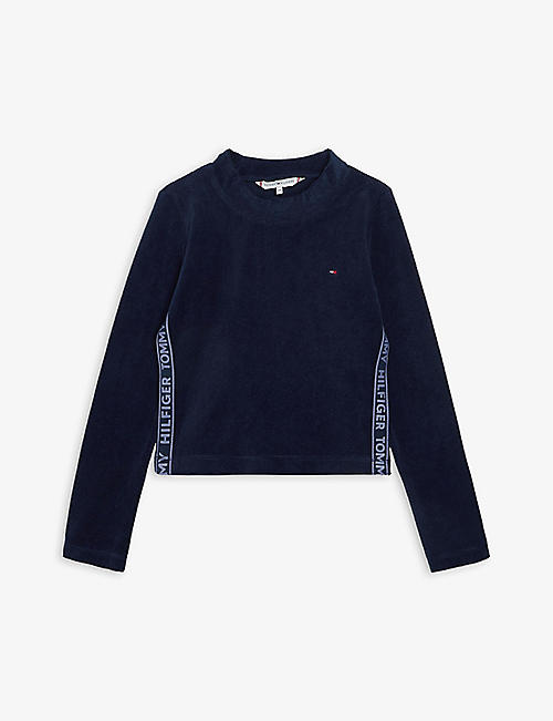 TOMMY HILFIGER: Logo-embroidery long sleeve corduroy crop top 2-16 years