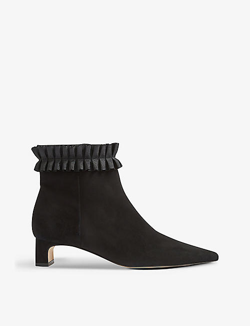 LK BENNETT: Saskia ruffle-trim suede heeled ankle boots