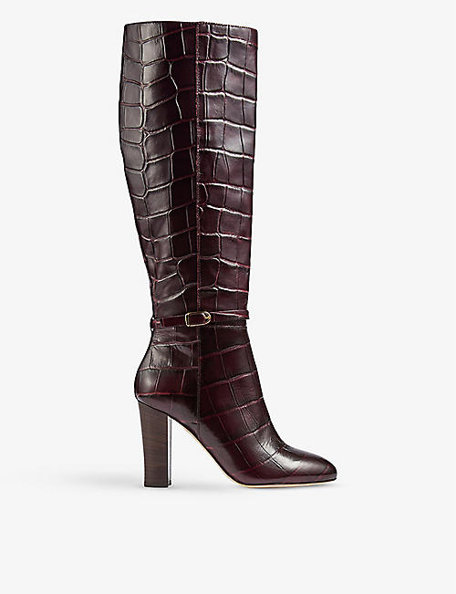 LK BENNETT: Morgan mock-croc leather knee-high boots