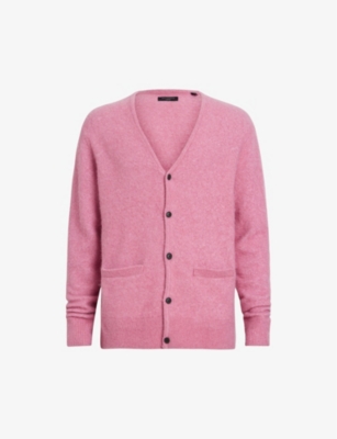 Allsaints Renn Brushed Relaxed Fit Cardigan In Rouge Pink