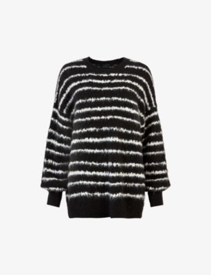 NWT New on sale $249 AllSaints Rosco Stripe Crewneck Wool Alpaca Sweater Size L