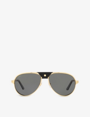 Cartier Womens Gold Ct0296s Aviator-frame Metal Sunglasses