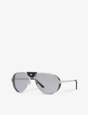 Shop Cartier Women's Silver Ct0296s Aviator-frame Metal Sunglasses