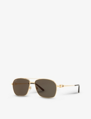 Shop Cartier Women's Gold Ct0306s Aviator-frame Metal Sunglasses
