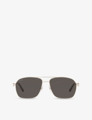 Cartier Womens Silver Ct0306s Aviator-frame Metal Sunglasses In Silver