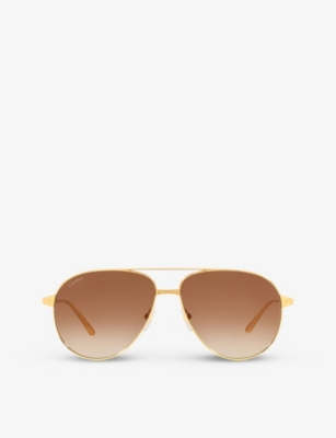 Cartier Ct0298s Aviator-frame Metal Sunglasses In Gold