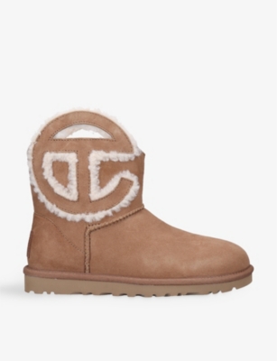 Shop Ugg X Telfar Men's Brown Logo-embroidered Leather Ankle Boots