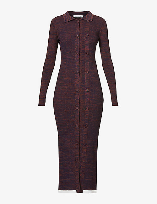 CHRISTOPHER ESBER: Double-button collared stretch-knit midi dress
