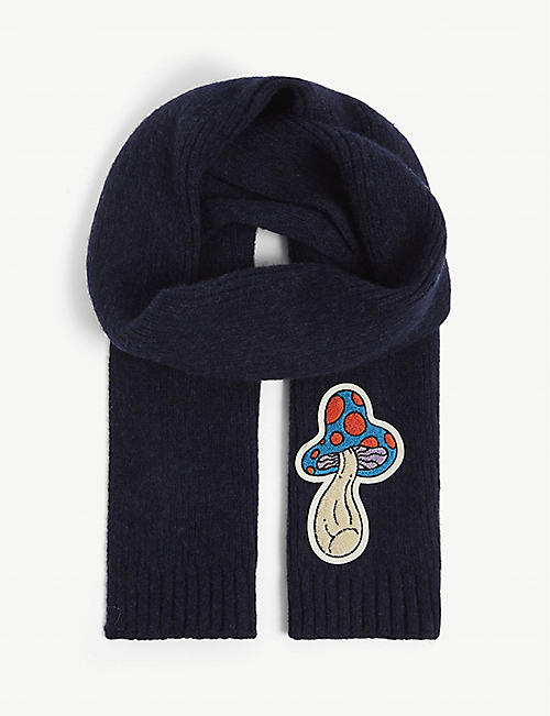HOWLIN': Mushroom graphic-embroidered wool scarf 150cm x 20cm