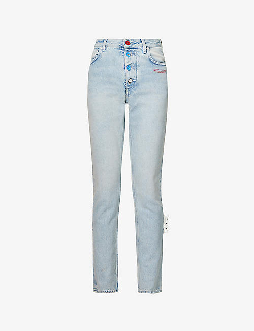 OFF-WHITE C/O VIRGIL ABLOH: Logo-print straight-leg high-rise denim jeans
