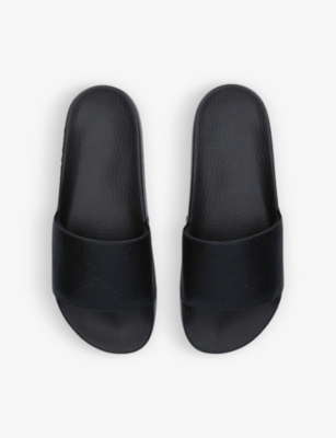 Shop Gucci Men's Black Pursuit Gg-motif Rubber Sliders