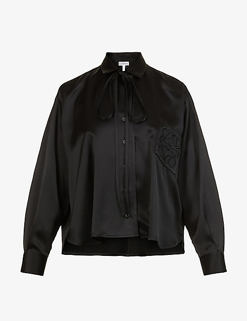 LOEWE: Anagram-embroidered satin-crepe shirt